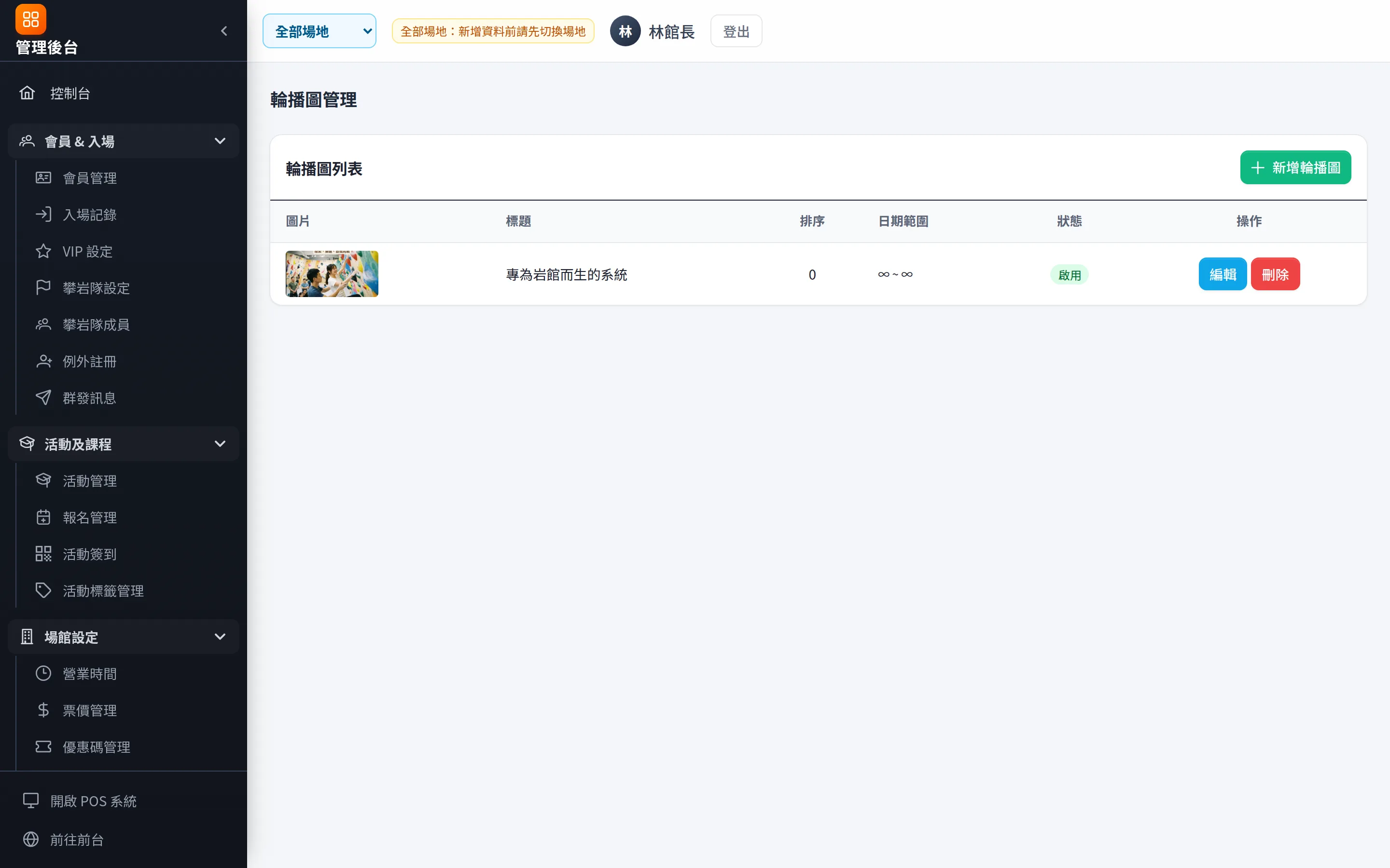 輪播圖：上架期間、排序、連結。